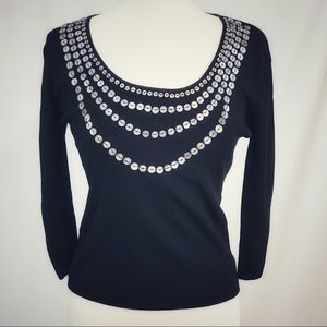 Black scoop neck embellished tunic 3/4 sleeves